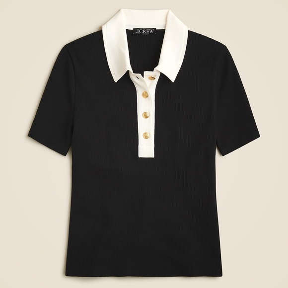 J. Crew Tops - J. Crew Vintage Rib Polo in Black with White Collar